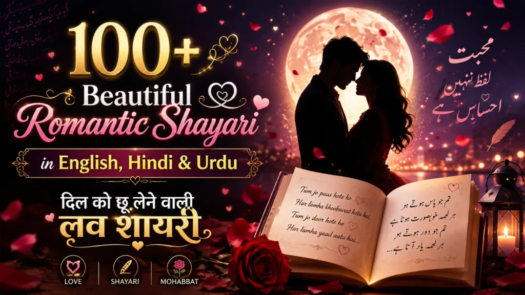 100+ Beautiful Romantic Shayari in English,Hindi & Urdu | दिल को छू लेने वाली लव शायरी